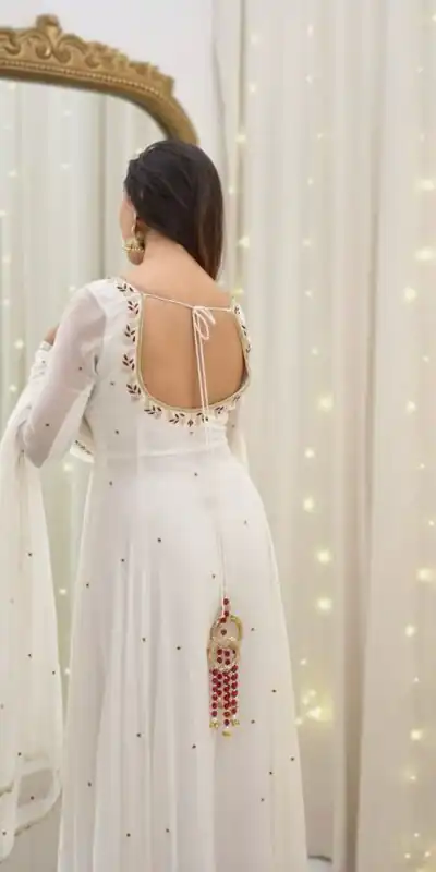 SRK 5271 White Faux Georgette Salwar Suit Perfect for Wedding, Party, Lohri, Temple Visit, Durga Puja – . Grab it for ₹1749. Delivery 4-6 Working Days | Jump Suits, Straight Suits, Casual Suits, Creative suits, Designer Suits, Palazzo Suits, Party Wear Suits, Patiala Suits, Salwar suit