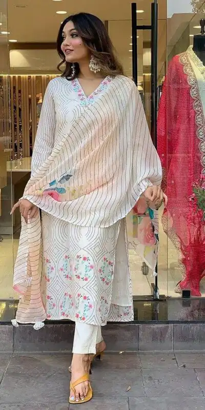 DC G21 White in Maslin Digital Print Salwar Suit . Wedding, Party, Festive, Events, Introductory Price ₹1699. Delivery 4-6 Working Days. Shop now. | Jump Suits, Straight Suits, Casual Suits, Creative suits, Designer Suits, Palazzo Suits, Party Wear Suits, Patiala Suits, Salwar suit