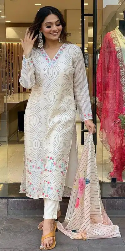 DC G21 White in Maslin Digital Print Salwar Suit . Wedding, Party, Festive, Events, Introductory Price ₹1699. Delivery 4-6 Working Days. Shop now. | Jump Suits, Straight Suits, Casual Suits, Creative suits, Designer Suits, Palazzo Suits, Party Wear Suits, Patiala Suits, Salwar suit