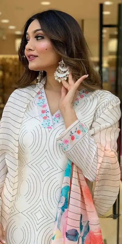 DC G21 White in Maslin Digital Print Salwar Suit . Wedding, Party, Festive, Events, Introductory Price ₹1699. Delivery 4-6 Working Days. Shop now. | Jump Suits, Straight Suits, Casual Suits, Creative suits, Designer Suits, Palazzo Suits, Party Wear Suits, Patiala Suits, Salwar suit