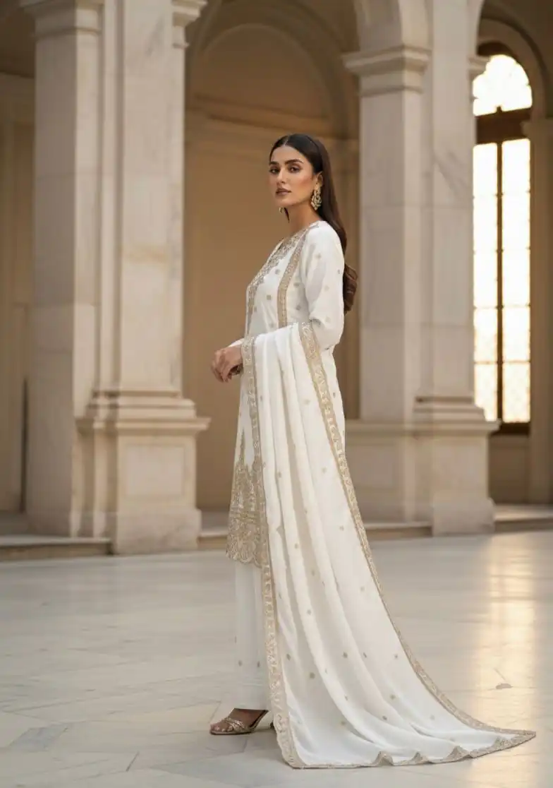 BE 444 White Color Organza Silk Salwar Suit with Embroidery Work. Special Price ₹2099. Delivery 4-6 Working Days. Shop now. | Jump Suits, Straight Suits, Casual Suits, Creative suits, Designer Suits, Palazzo Suits, Party Wear Suits, Patiala Suits, Salwar suit