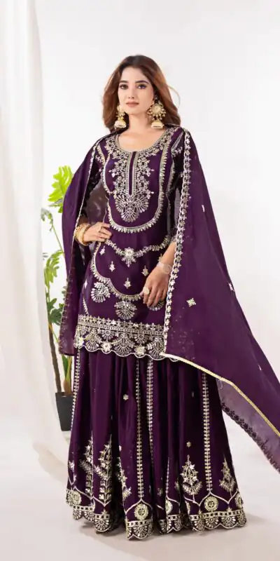 ND 5033 Wine Chinon Silk Salwar Suit with Embroidery Work & Lace Work. Affordable Price ₹2149. Delivery 4-6 Working Days. Shop now. | Jump Suits, Straight Suits, Casual Suits, Creative suits, Designer Suits, Palazzo Suits, Party Wear Suits, Patiala Suits, Salwar suit