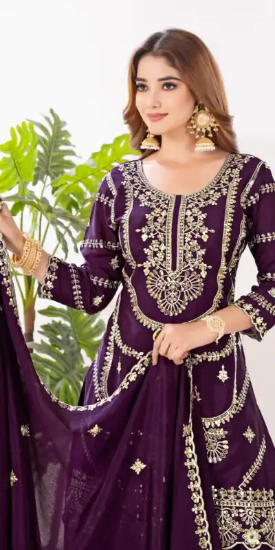 ND 5033 Wine Chinon Silk Salwar Suit with Embroidery Work & Lace Work. Affordable Price ₹2149. Delivery 4-6 Working Days. Shop now. | Jump Suits, Straight Suits, Casual Suits, Creative suits, Designer Suits, Palazzo Suits, Party Wear Suits, Patiala Suits, Salwar suit