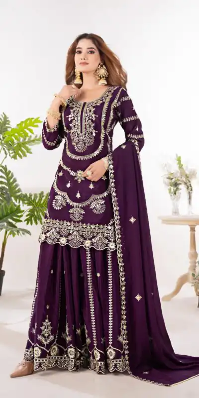 ND 5033 Wine Chinon Silk Salwar Suit with Embroidery Work & Lace Work. Affordable Price ₹2149. Delivery 4-6 Working Days. Shop now. | Jump Suits, Straight Suits, Casual Suits, Creative suits, Designer Suits, Palazzo Suits, Party Wear Suits, Patiala Suits, Salwar suit