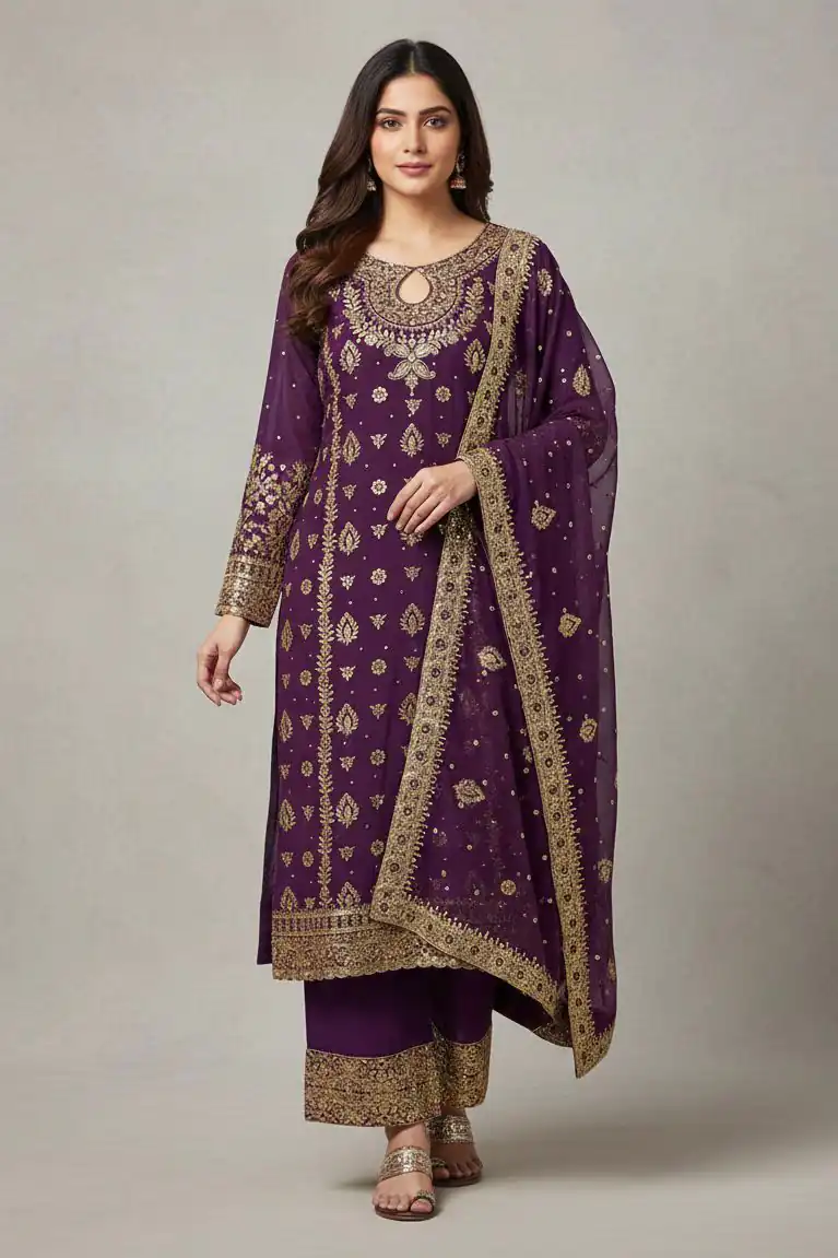 SRK 5231 Wine Color Pure Chinon Silk With Embroidery Sequence Work Salwar Suit Casual, Wedding, Party, Festive, Events Etc.4-6 Working Days@ 2699/-only | Jump Suits, Straight Suits, Casual Suits, Creative suits, Designer Suits, Palazzo Suits, Party Wear Suits, Patiala Suits, Salwar suit