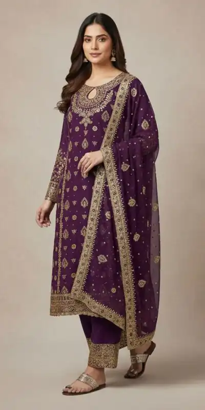 SRK 5231 Wine Color Pure Chinon Silk With Embroidery Sequence Work Salwar Suit Casual, Wedding, Party, Festive, Events Etc.4-6 Working Days@ 2699/-only | Jump Suits, Straight Suits, Casual Suits, Creative suits, Designer Suits, Palazzo Suits, Party Wear Suits, Patiala Suits, Salwar suit