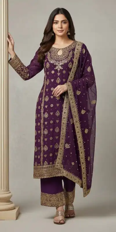 SRK 5231 Wine Color Pure Chinon Silk With Embroidery Sequence Work Salwar Suit Casual, Wedding, Party, Festive, Events Etc.4-6 Working Days@ 2699/-only | Jump Suits, Straight Suits, Casual Suits, Creative suits, Designer Suits, Palazzo Suits, Party Wear Suits, Patiala Suits, Salwar suit