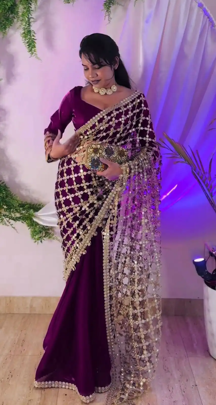 SRK 5322 Wine Fendy Silk Saree with Lace Work & Mirror Work. Wedding, Party, Festive, Events, Festive Deal ₹2499. Delivery 4-6 Working Days. Shop now. | Bollywood Sarees, Creative Sarees, Designer Sarees, Embroidered Sarees, Ethnic Saree, Modern Digital sarees, Party Wear Sarees, Sarees