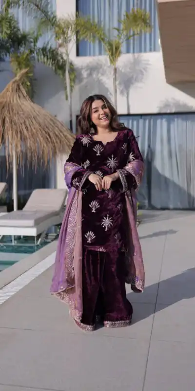 KA 1220 Wine Ice Velvet Salwar Suit with Embroidery Work & Zari Work. Exclusive Offer ₹2499. Delivery 4-6 Working Days. Shop now. | Jump Suits, Straight Suits, Casual Suits, Creative suits, Designer Suits, Palazzo Suits, Party Wear Suits, Patiala Suits, Salwar suit