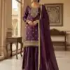 Wine Organza Silk Sequence Work Salwar Suit