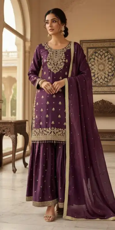 LG 2062 Wine Organza Silk Salwar Suit with Embroidery Work. Wedding, Party, Festive, Events Exclusive Offer ₹2499. Delivery 4-6 Working Days. Shop now. | Jump Suits, Straight Suits, Casual Suits, Creative suits, Designer Suits, Palazzo Suits, Party Wear Suits, Patiala Suits, Salwar suit