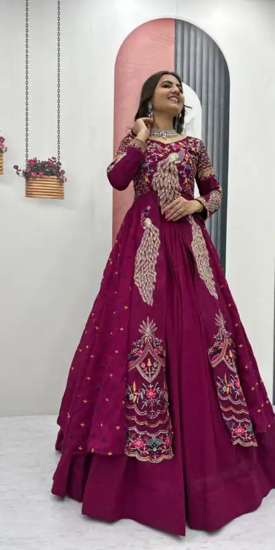 PC 528 Wine Color Vichitra Sequence Work Lehenga Choli Designer Work. Grab it for ₹2649. Delivery 4-6 Working Days. Shop now. | Bollywood Lehenga, Creative Lehenga, Designer Lehenga, Embroidered Lehenga, Lehenga, Party Wear Lehenga