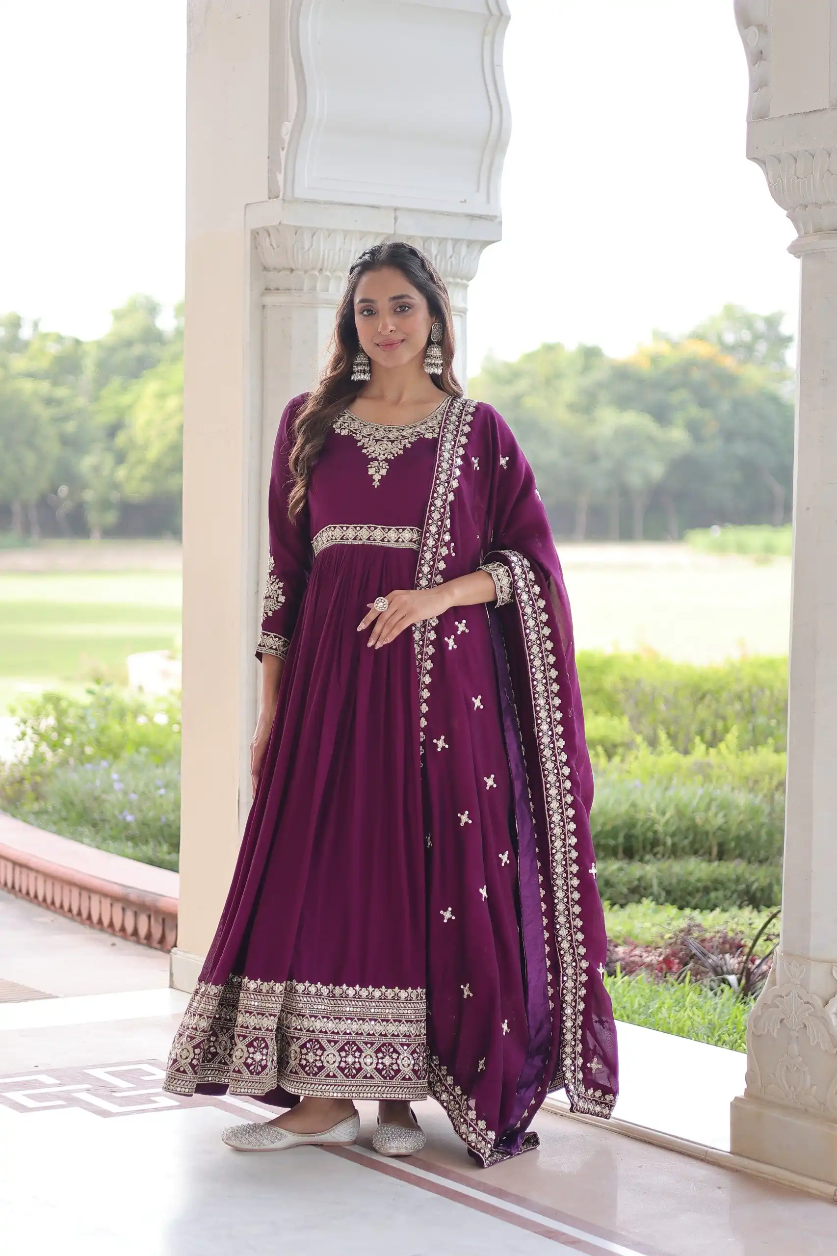 KA 1215 Wine Vichitra Silk Gown Perfect for Wedding, Party, Holi, Anniversary, Mehendi –. Grab it for ₹2449. Delivery 4-6 Working Days. Shop now. | Bollywood Gowns, Creative Gowns, Designer Gowns, Embroidered Gowns, Gowns, Party Wear Gowns