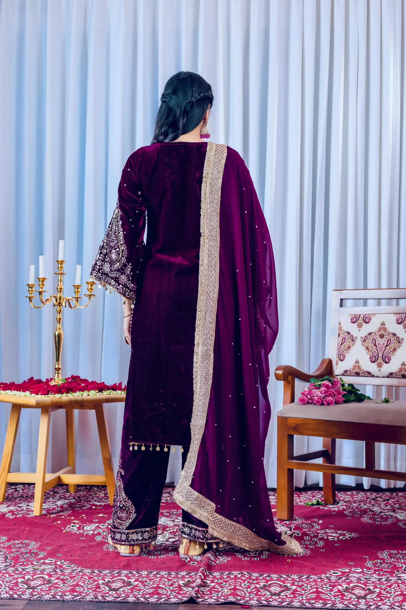 AD 134 Wine Color Heavy Pure Viscose Velvet Embroidery Sharara Suit Wedding, Party, Festive, Events Etc. Expected Delivery  4-6 Working Days @2099/- | Jump Suits, Straight Suits, Casual Suits, Creative suits, Designer Suits, Palazzo Suits, Party Wear Suits, Patiala Suits, Salwar suit