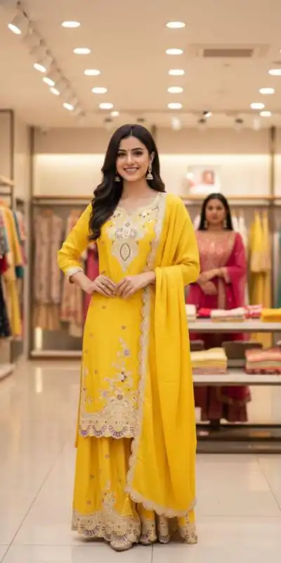 LG 2058 Yellow Chinon Salwar Suit with Embroidery Work. Wedding, Party, Festive, Events, Grab it for ₹2449. Delivery 4-6 Working Days. Shop now. | Jump Suits, Straight Suits, Casual Suits, Creative suits, Designer Suits, Palazzo Suits, Party Wear Suits, Patiala Suits, Salwar suit
