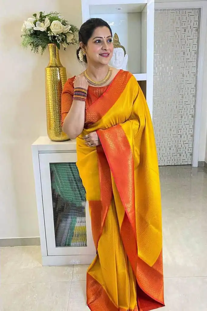 KPR 149 Yellow in Soft Lichi Silk Lace Work & Lace Border Saree. Affordable Price ₹1449. Delivery 4-6 Working Days. Shop now. | Bollywood Sarees, Creative Sarees, Designer Sarees, Embroidered Sarees, Ethnic Saree, Modern Digital sarees, Party Wear Sarees, Sarees