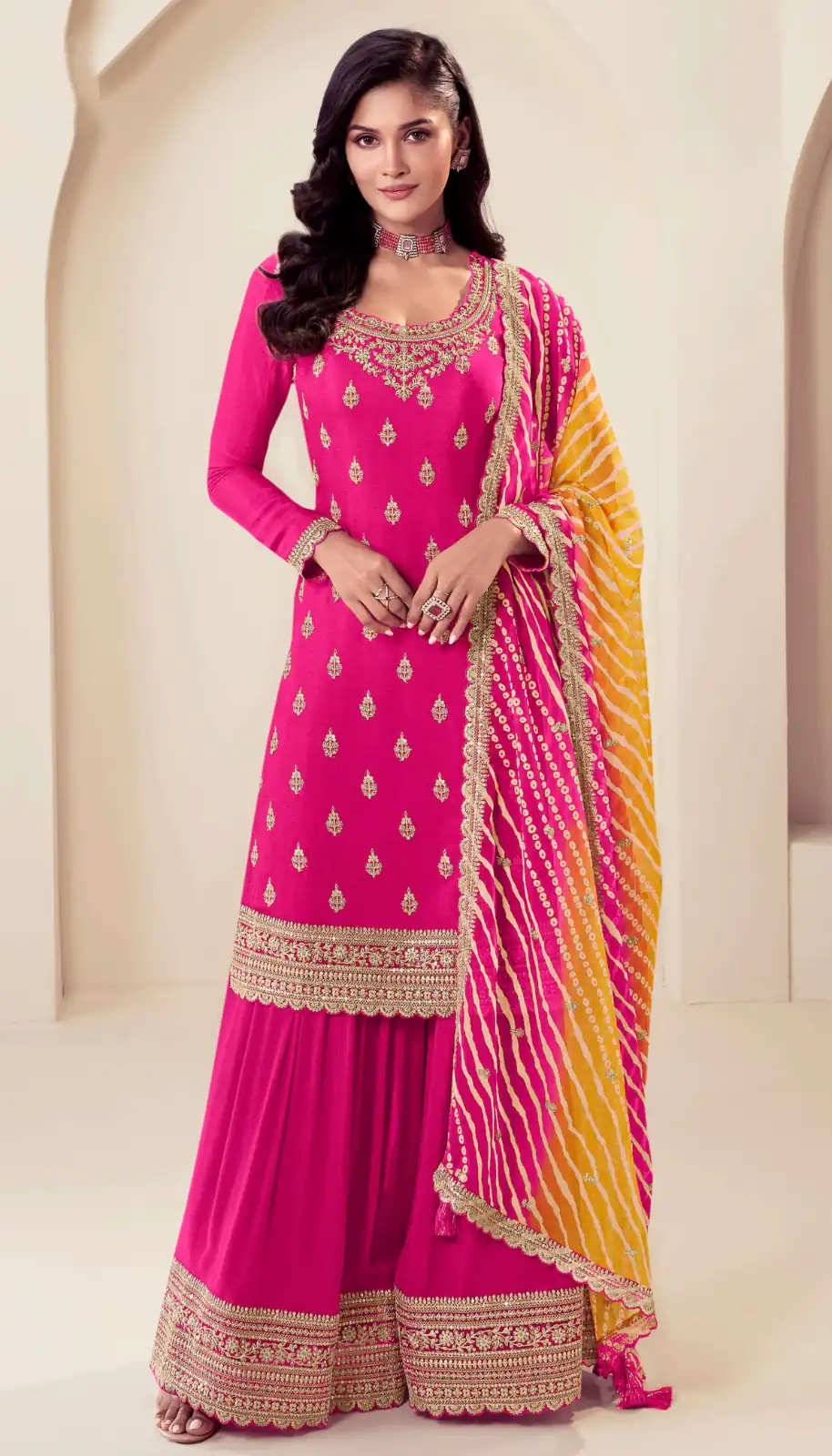 Aglow Pink Viscous Chinon Embroider Work Salwar Suit