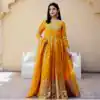 Aglow Yellow Fox Blooming Georgette Sequence Work Gown