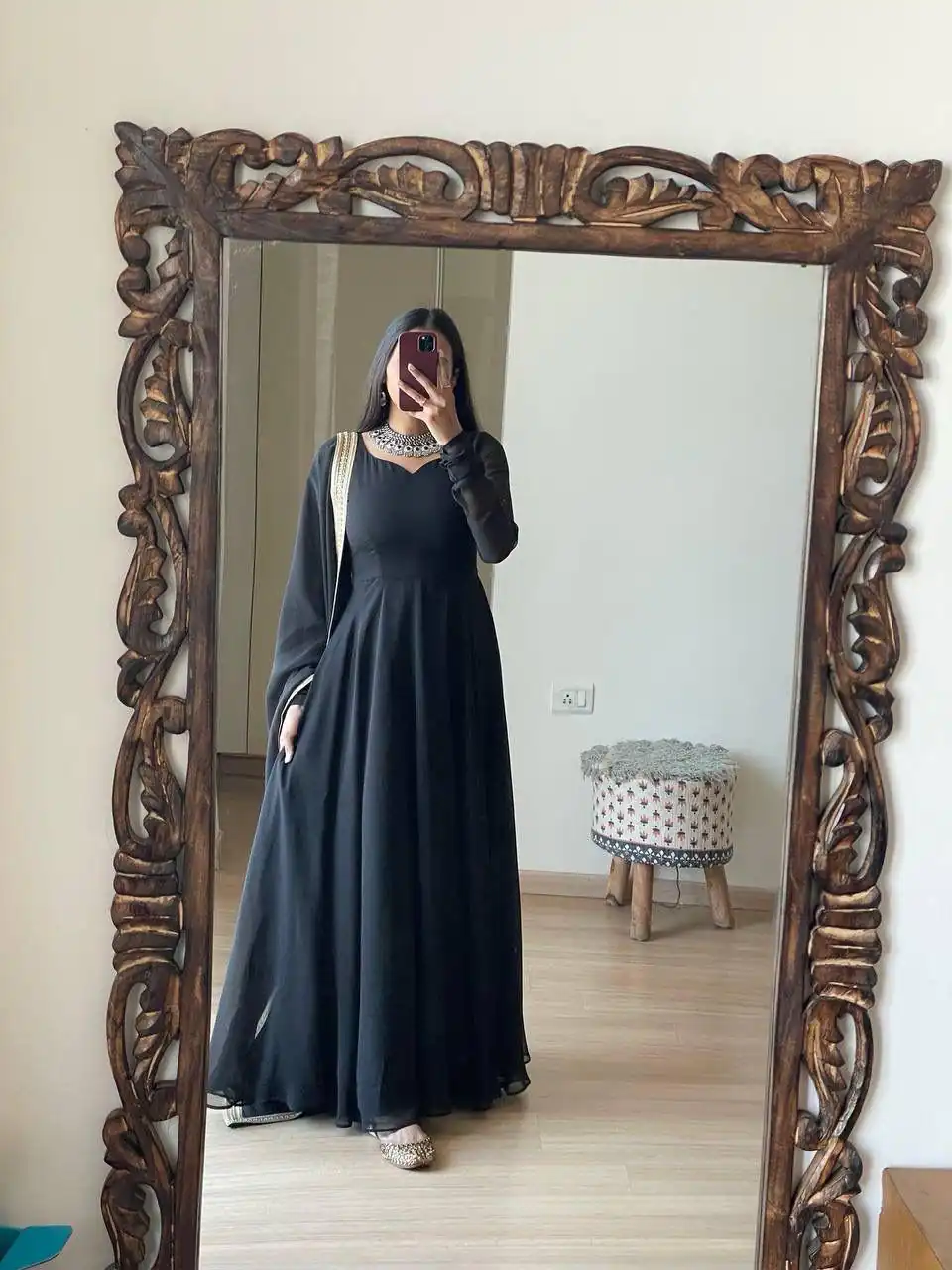 Alluring Black Georgette With Lace Work Gown