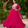 Alluring Pink Georgette Beads Sequins Work Gown