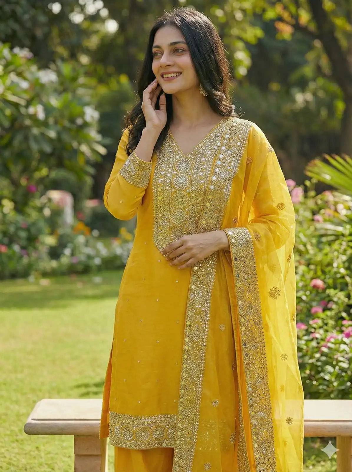Alluring Yellow Fendy Silk Sequence Work Salwar Suit - Image 3