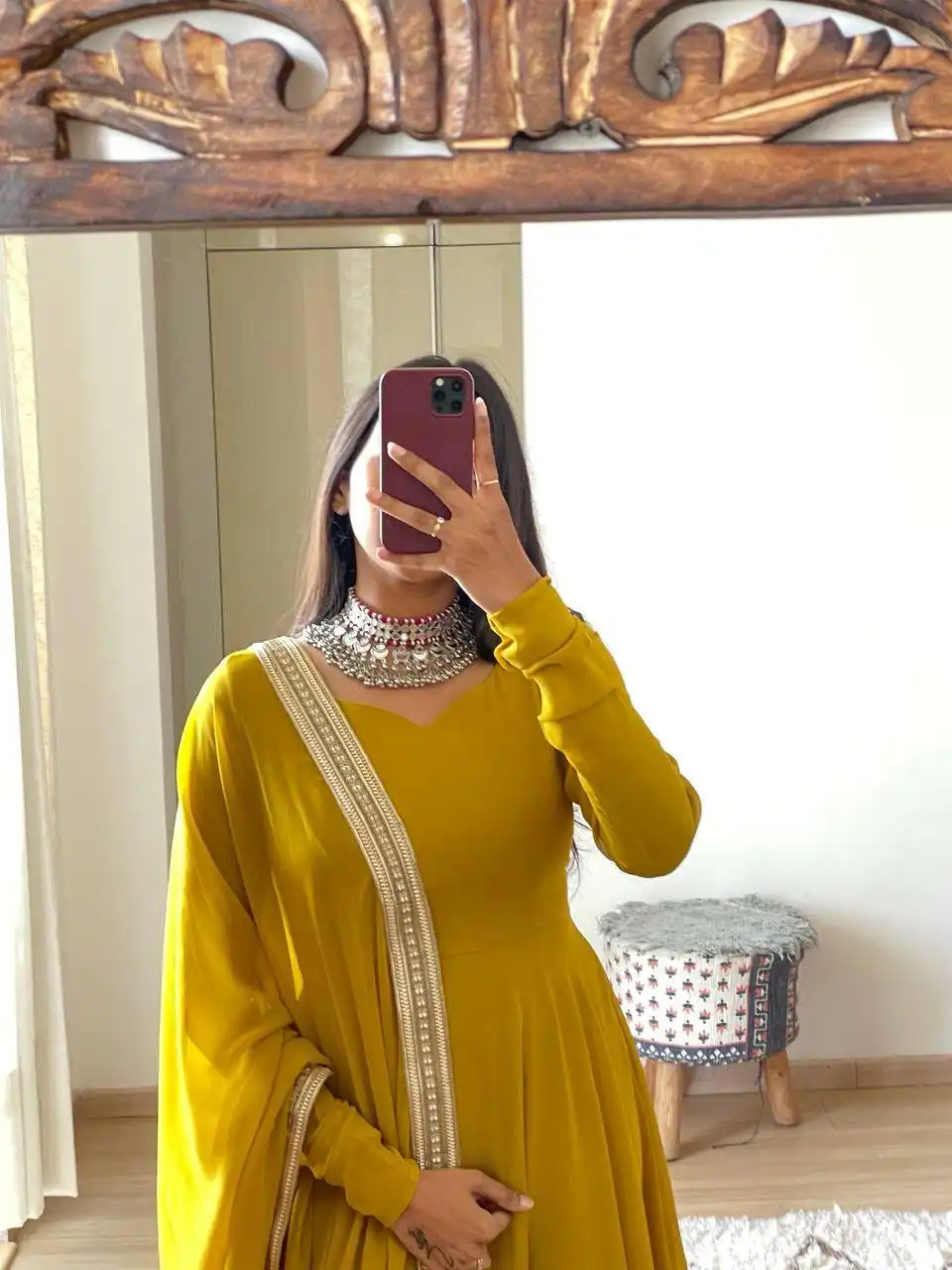 Alluring Yellow Georgette With Lace Work Gown - Image 2