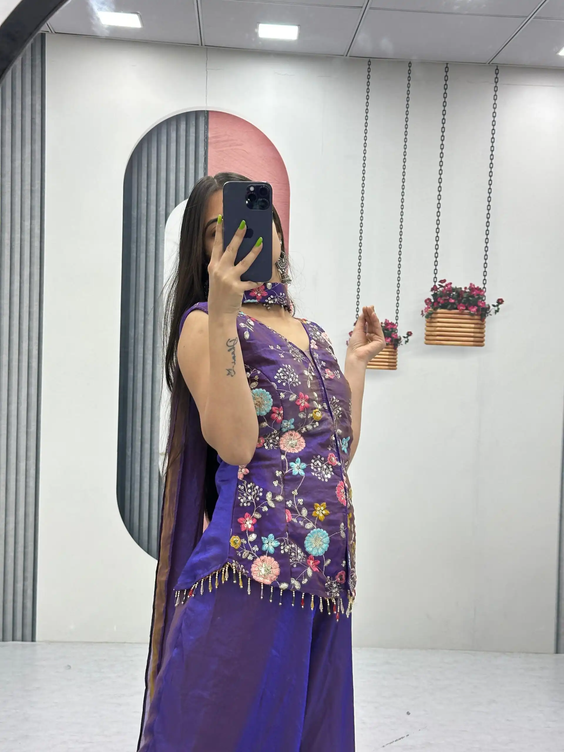 Angelic Purple Tissue Simmer Embroider Work Salwar Suit - Image 7