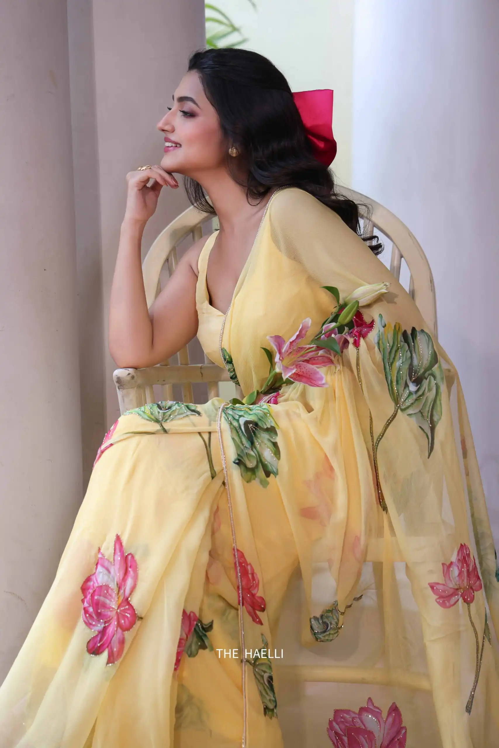 Attractive Yellow Soft Tebby Silk Beads Sequins Work Saree - Image 2