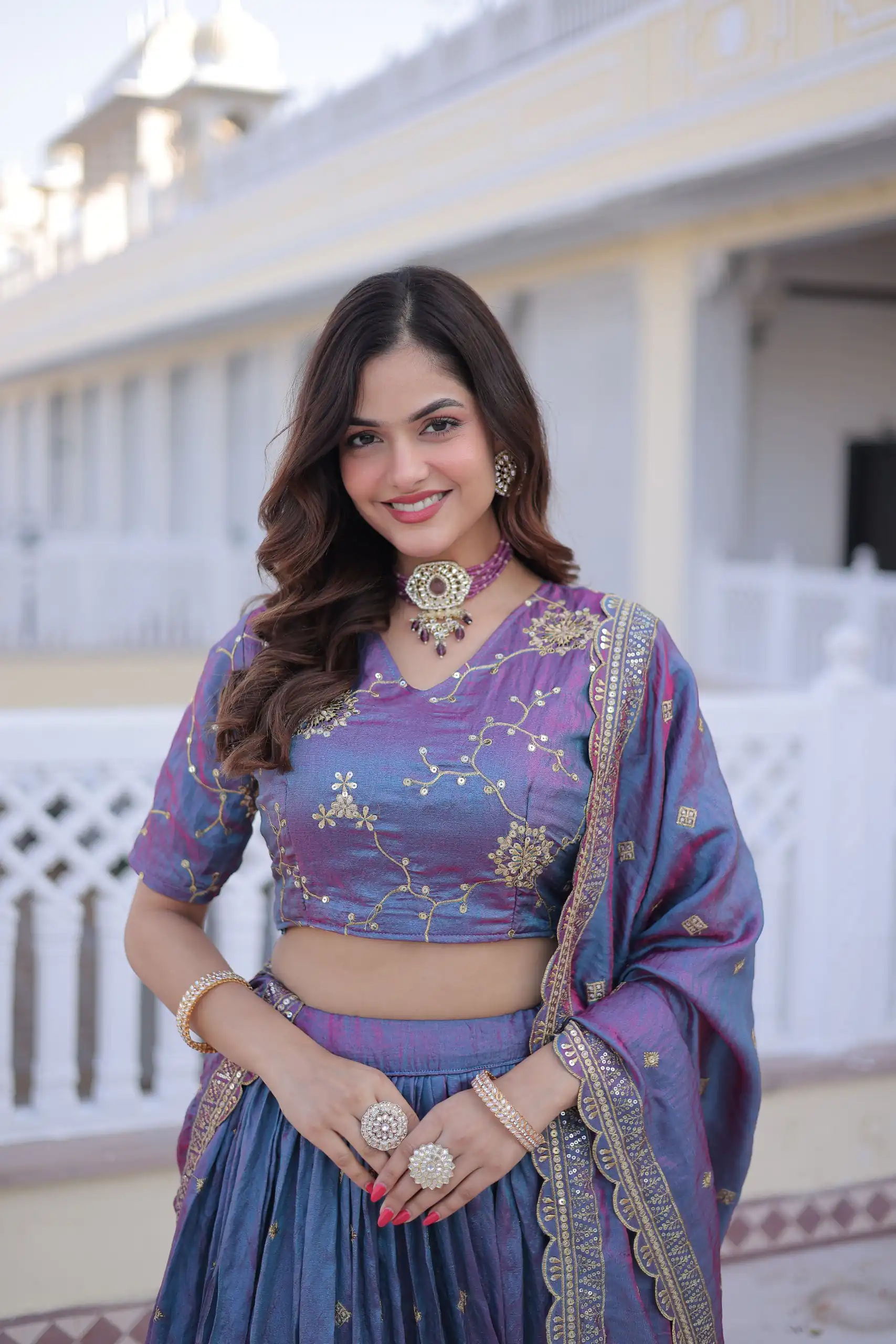 Beautiful Blue Ysl Silk Zari Embroidery Work Lehenga Choli - Image 2