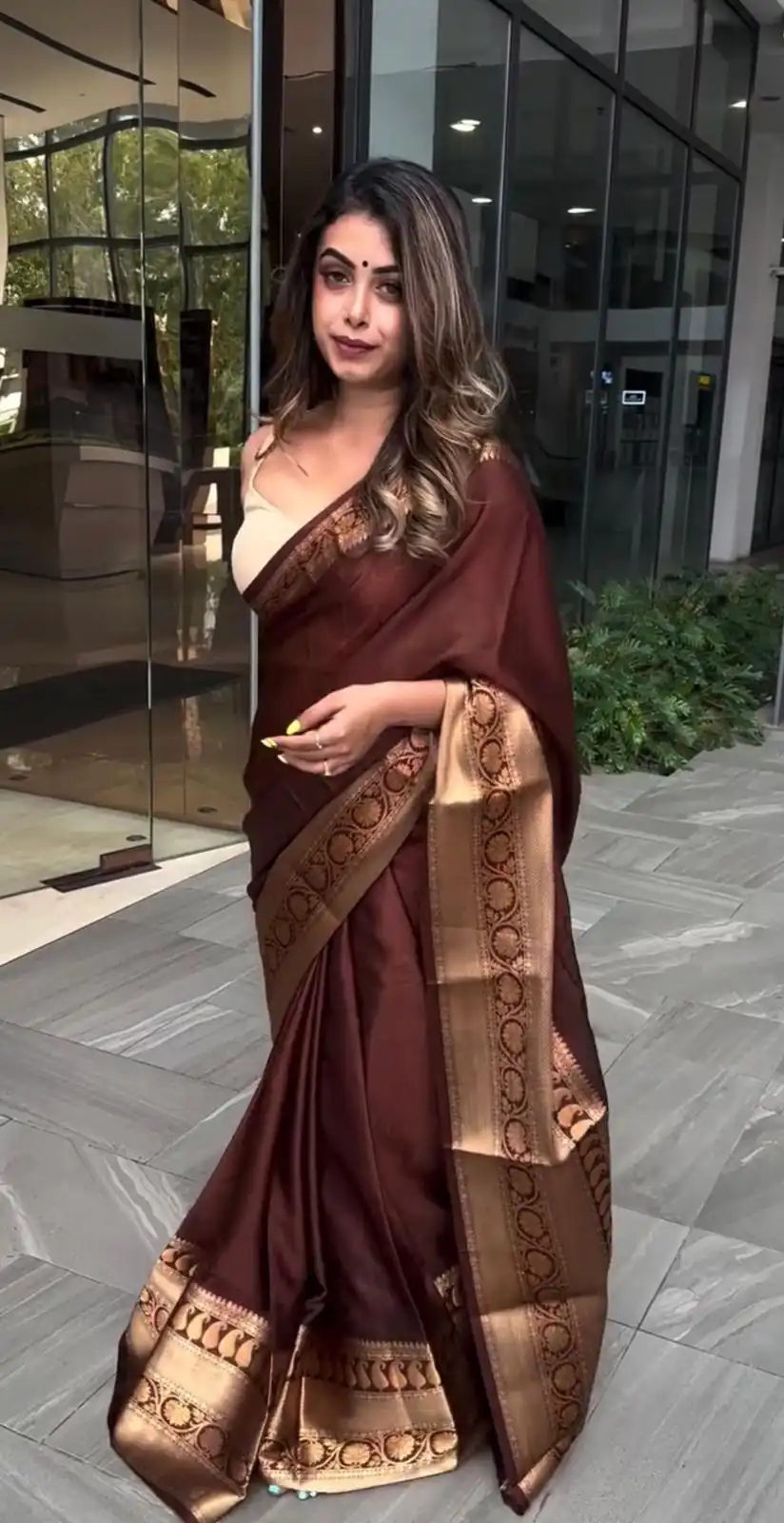 Classic Brown Lichi Silk Jacquard Work Saree