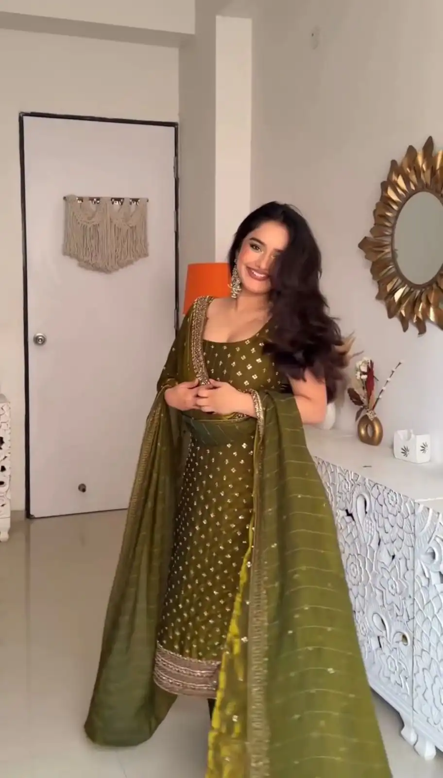 Classic Mehendi Fendy Silk Sequence Work Salwar Suit - Image 3