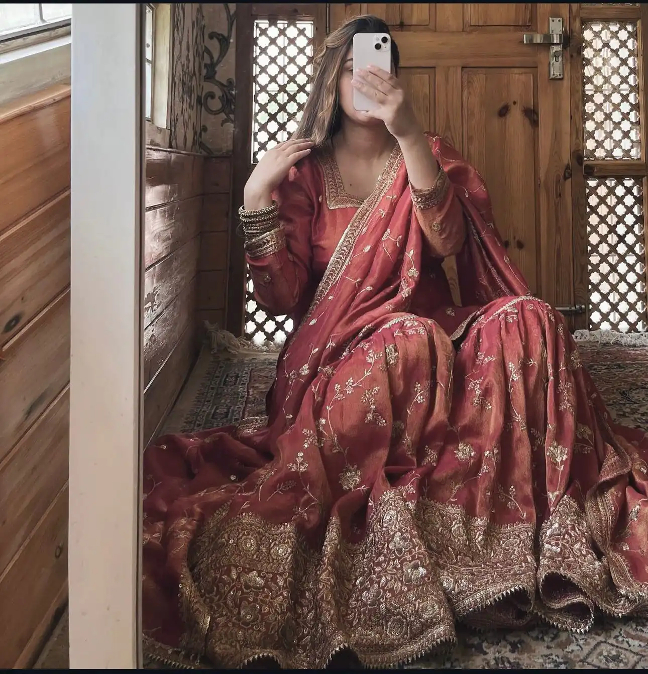 Dazzling Peach Chinon Silk Embroidery Work Salwar Suit - Image 3