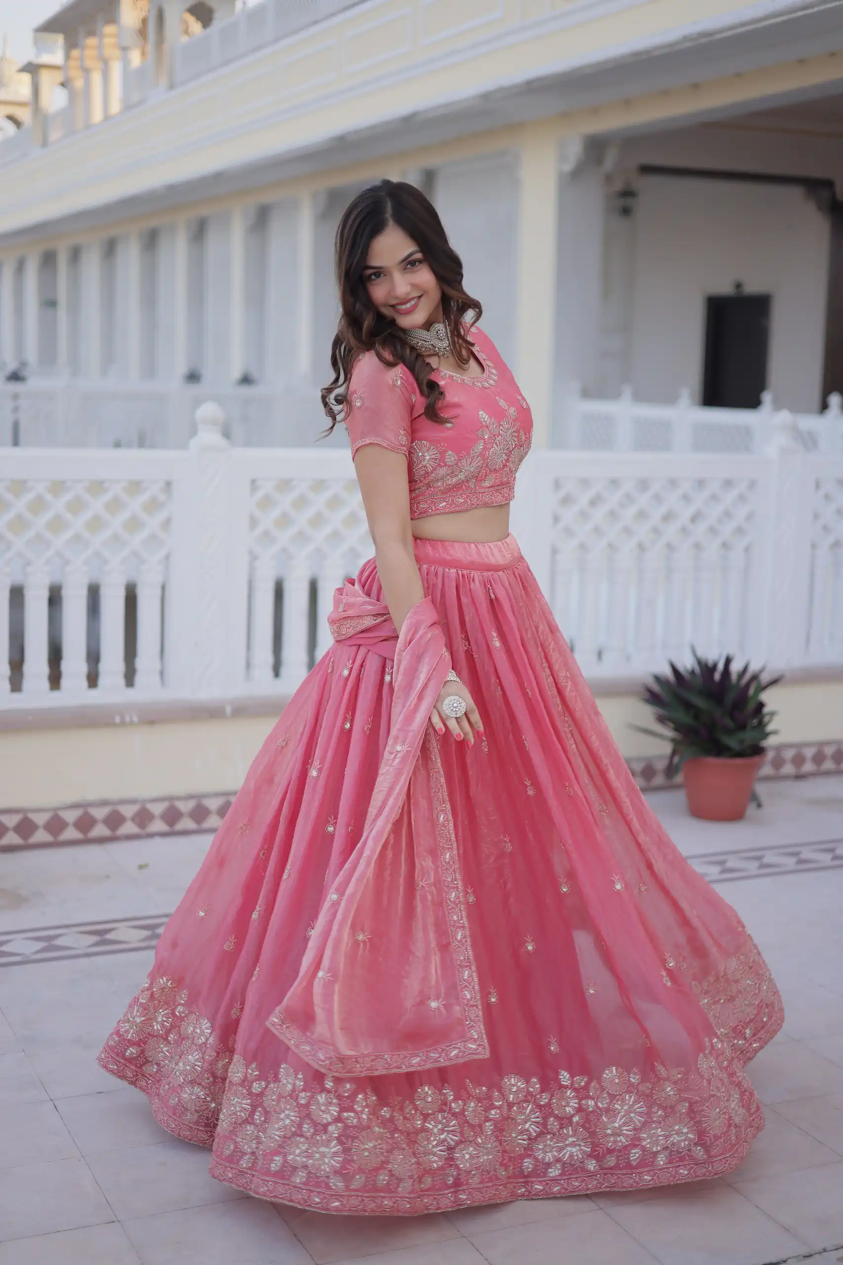 Majestic Gajri Fendi Silk Embroider Work Lehenga Choli - Image 4