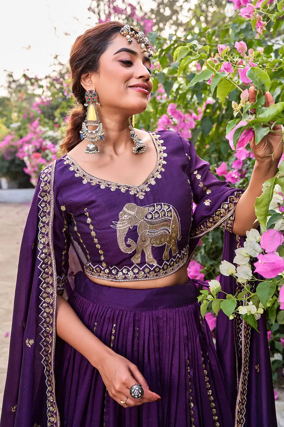 Special Dark Purple Vichitra Silk Thread Work Lehenga Choli - Image 4