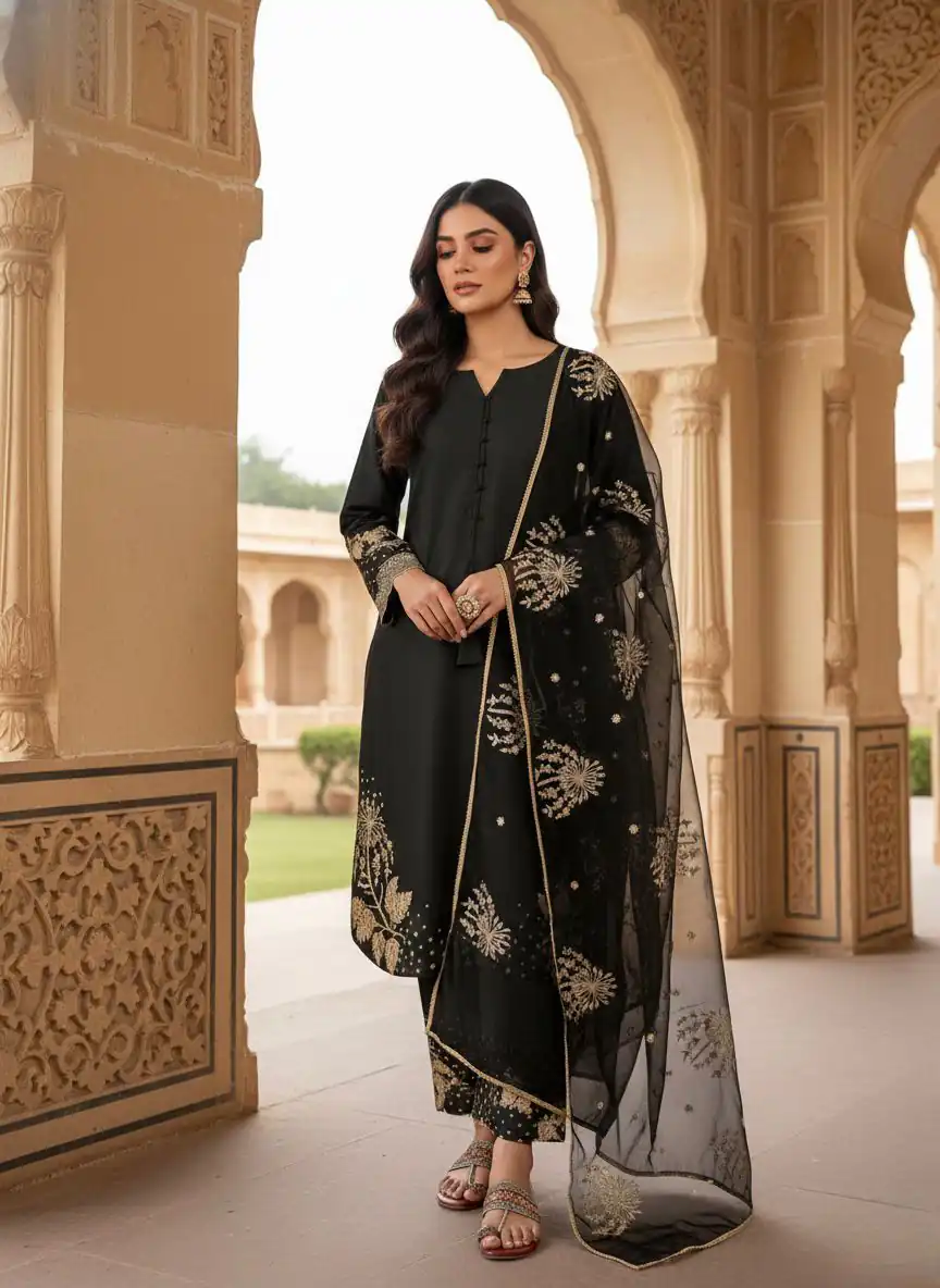 Stylish Black Natural Crepe Sequence Work Salwar Suit - Image 3