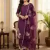 Stylish Wine Natural Crepe Sequence Work Salwar Suit