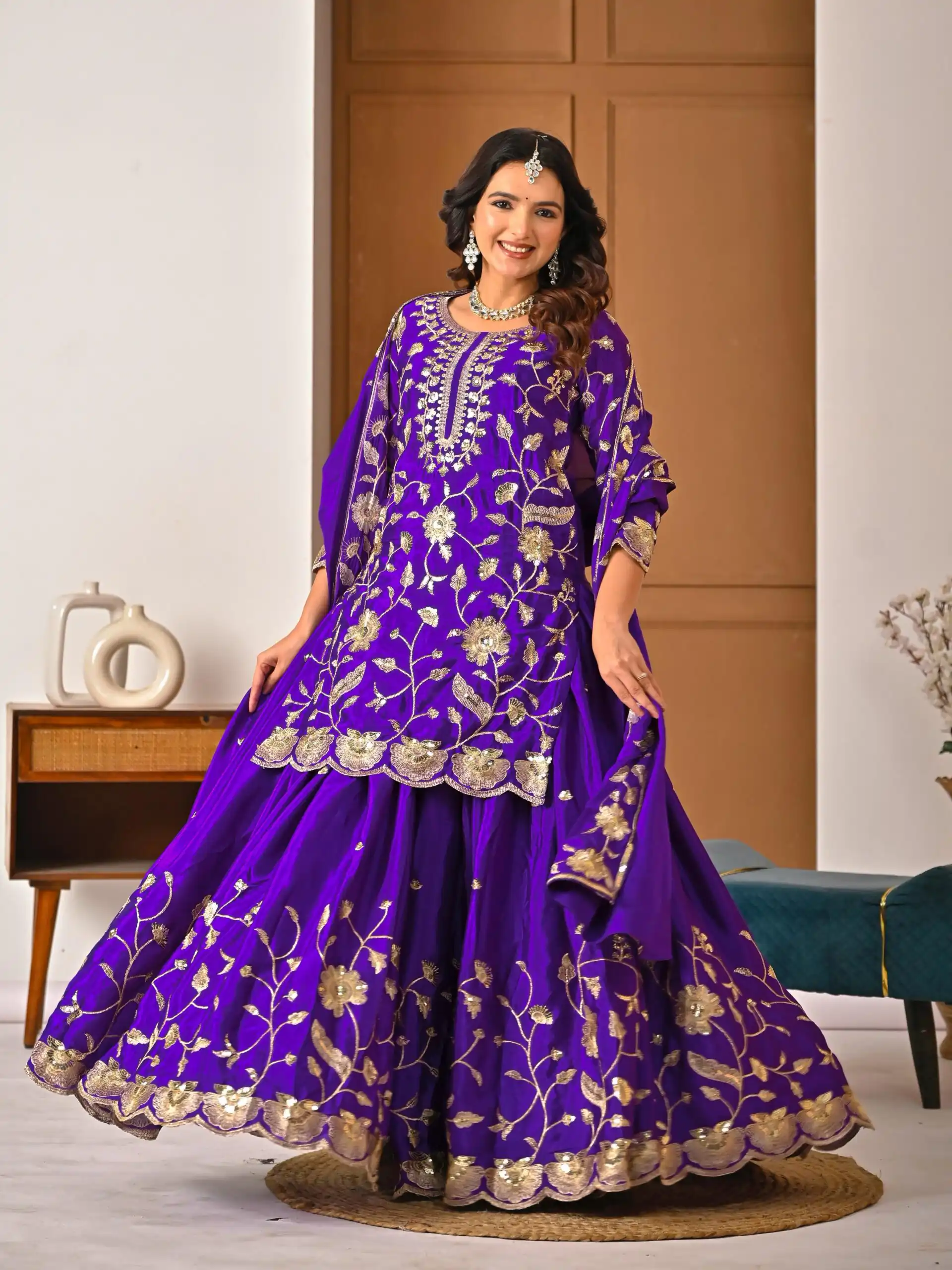 Superb Purple Chinon Silk Embroider Work Salwar Suit - Image 10