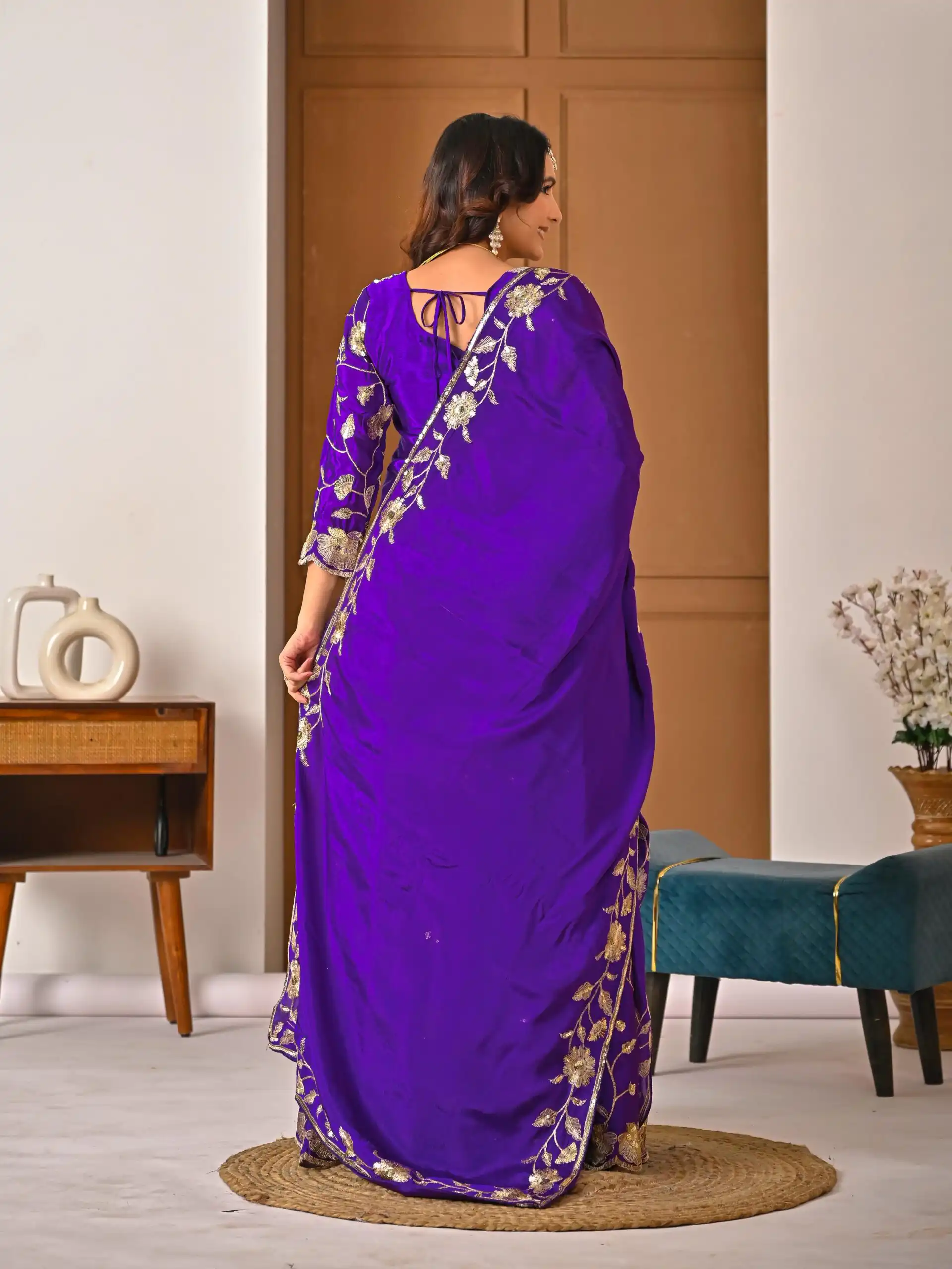 Superb Purple Chinon Silk Embroider Work Salwar Suit - Image 9