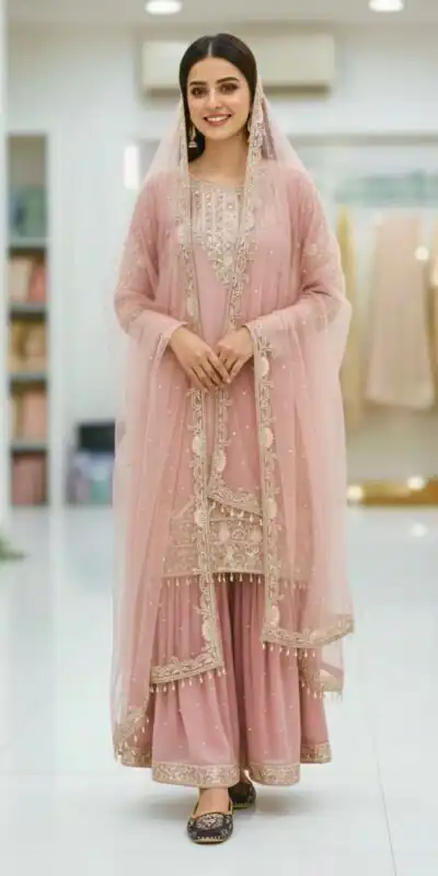 Light Pink  Faux Georgette Embroider Salwar Suit