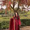 Red Natural Crep Silk With Embroider Salwar Suit