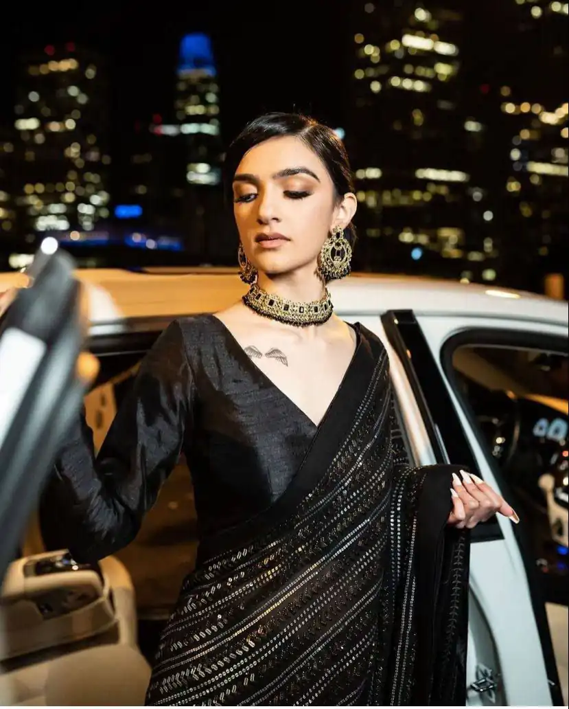 Black Georgette With Sequence All Over Saree - Image 2