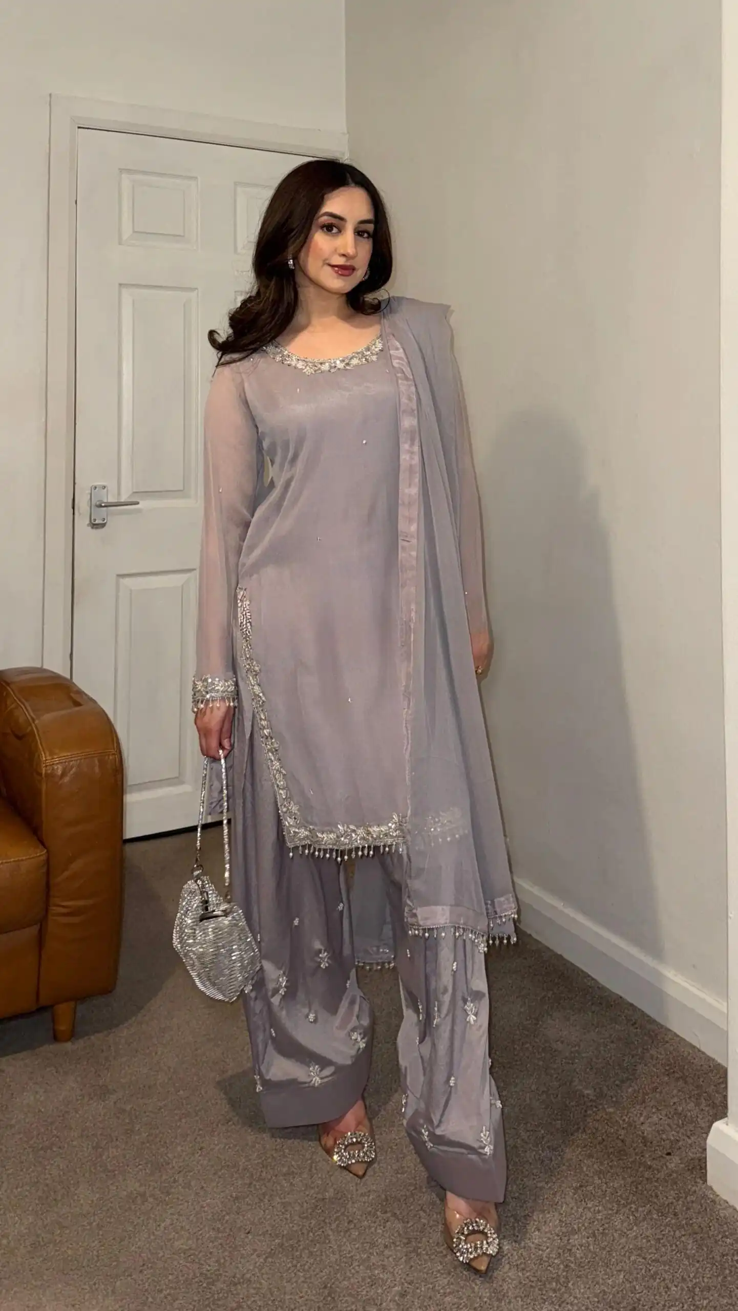 Lavender Fox Georgette Embroider Beads Work Salwar Suit - Image 3