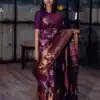 Wine Soft Lichi Silk On All Over Border Saree