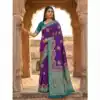 Purple Pashmina Silk Woven Lace Border Saree