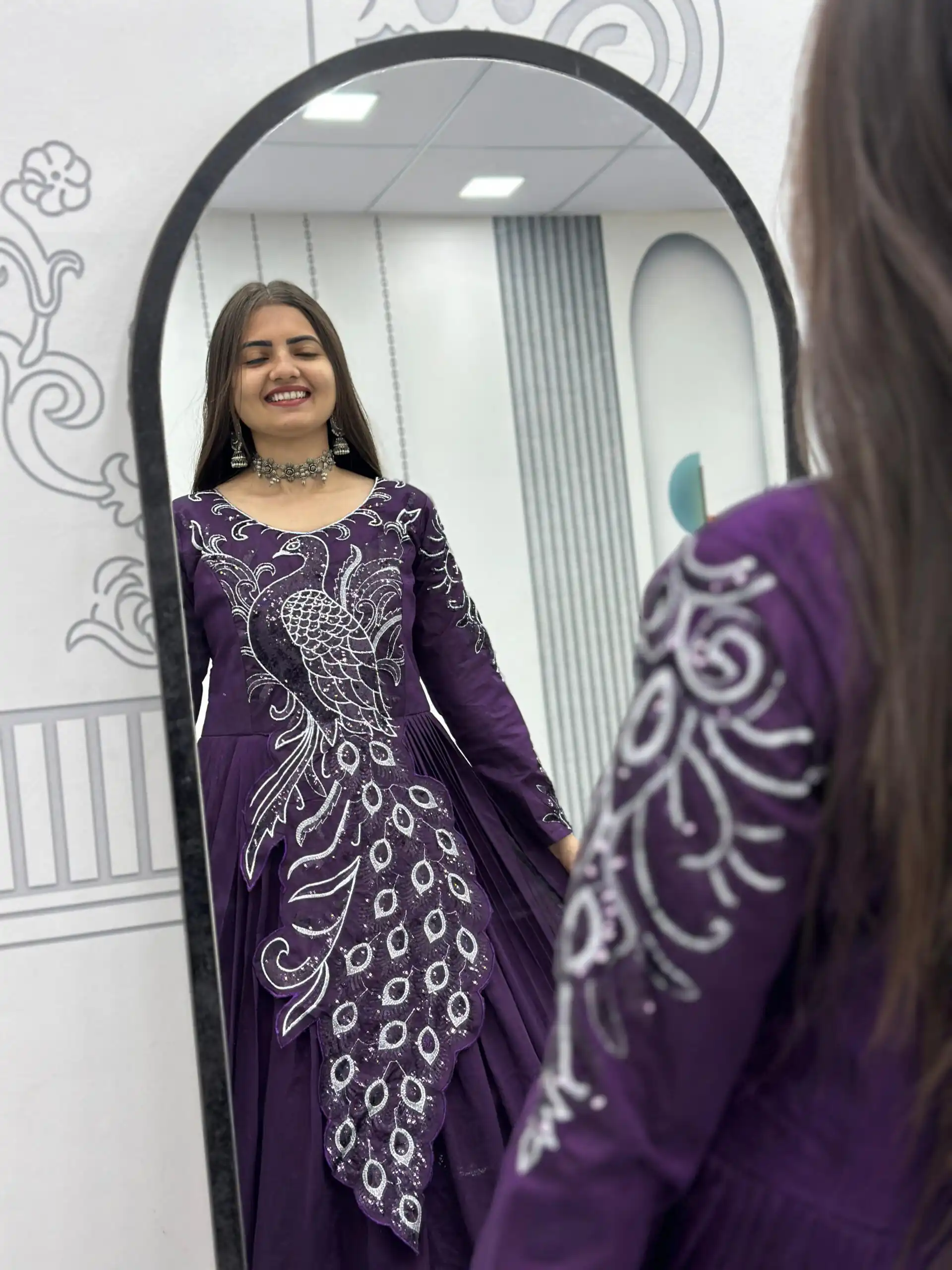 Dark Purple Vichitra Silk Embroider Sequins Work Gown - Image 4