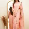 Classic Light Pink Lichi Silk Jacquard Work Saree