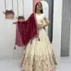 Red Tissue Silk Lace Thread Work Lehenga Choli