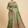 Green Smooth Satin Gold Butta Zari Work Saree