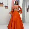Orange Chinon Silk Thread Work Lehenga Choli