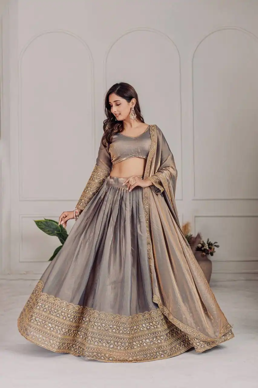 Grey Fendi Embroidery Sequins Work Lehenga Choli - Image 3